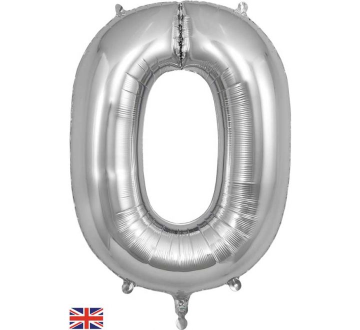 Silver Giant Number Helium Balloons 0-9 - Inflated 34in