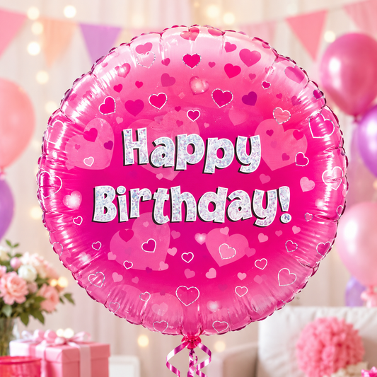 18" Happy Birthday Helium Balloon - Delivered helium inflated