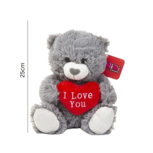 Teddy Bear Soft Toy Grey for Valentines Day I Love You Red