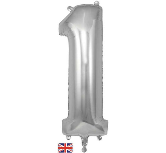 Silver Giant Number Helium Balloons 0-9  - Inflated 34in