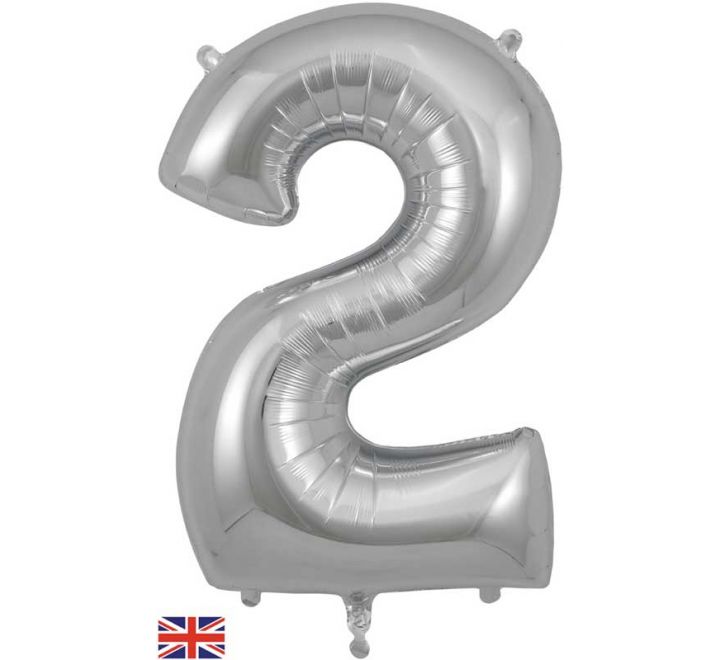 Silver Giant Number Helium Balloons 0-9  - Inflated 34in