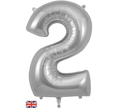 Silver Giant Number Helium Balloons 0-9  - Inflated 34in
