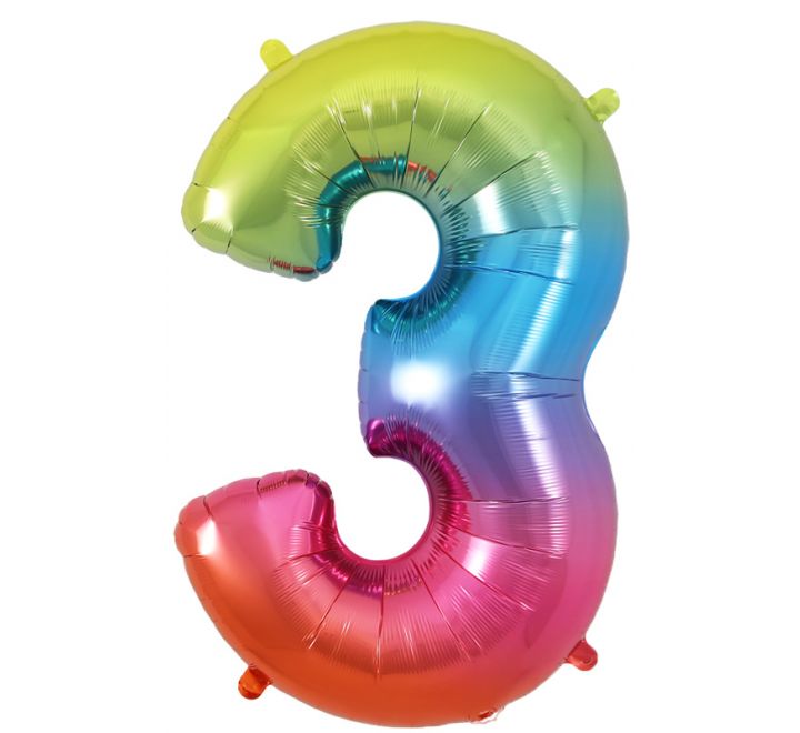 Rainbow Giant Number Helium Balloons 0-9  - Inflated 34in
