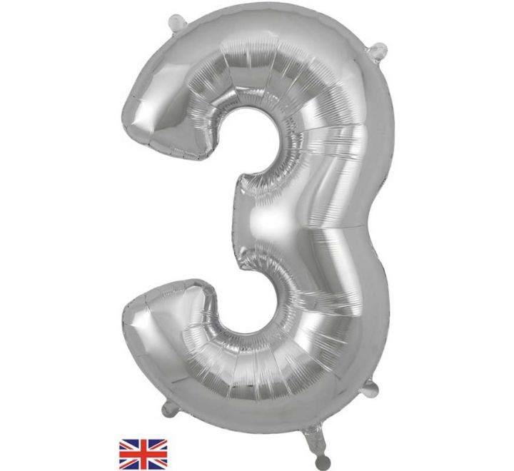 Silver Giant Number Helium Balloons 0-9  - Inflated 34in