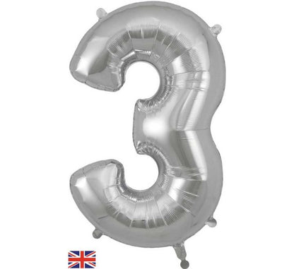 Silver Giant Number Helium Balloons 0-9  - Inflated 34in