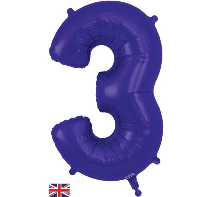 34in Number 0-9 Purple Jumbo Foil Balloon - Inflated
