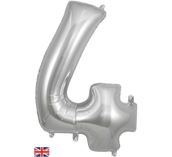 Silver Giant Number Helium Balloons 0-9  - Inflated 34in