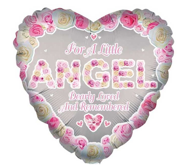 18in ANGEL PINK HEART REMEMBRANCE FOIL BALLOON