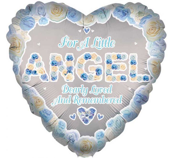 18in ANGEL BLUE HEART REMEMBRANCE FOIL BALLOON