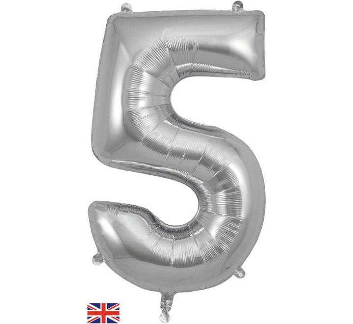 Silver Giant Number Helium Balloons 0-9  - Inflated 34in