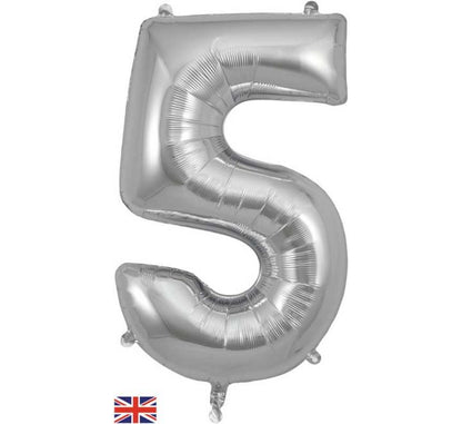 Silver Giant Number Helium Balloons 0-9  - Inflated 34in