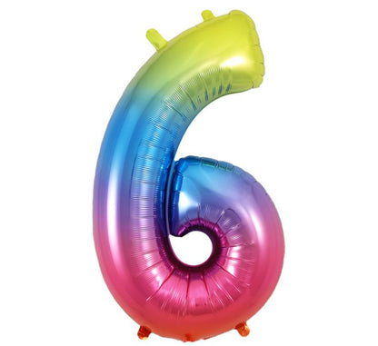 Rainbow Giant Number Helium Balloons 0-9  - Inflated 34in