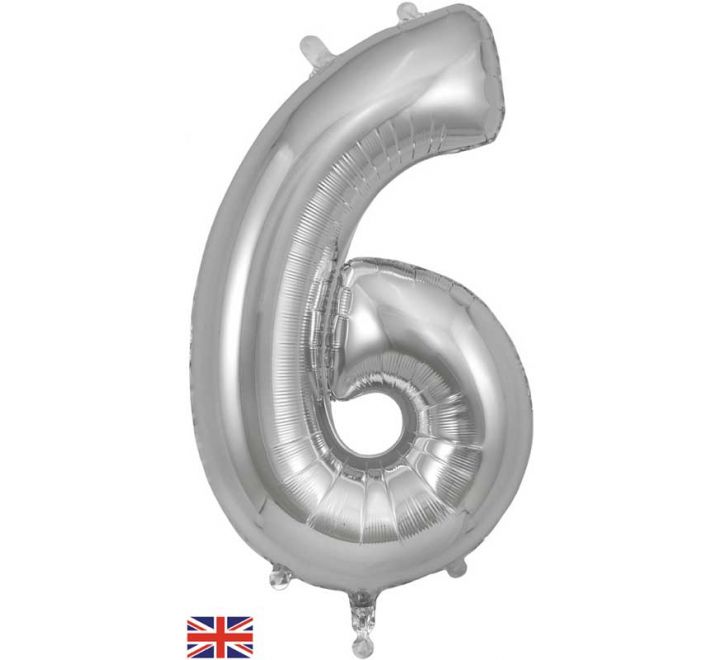 Silver Giant Number Helium Balloons 0-9  - Inflated 34in