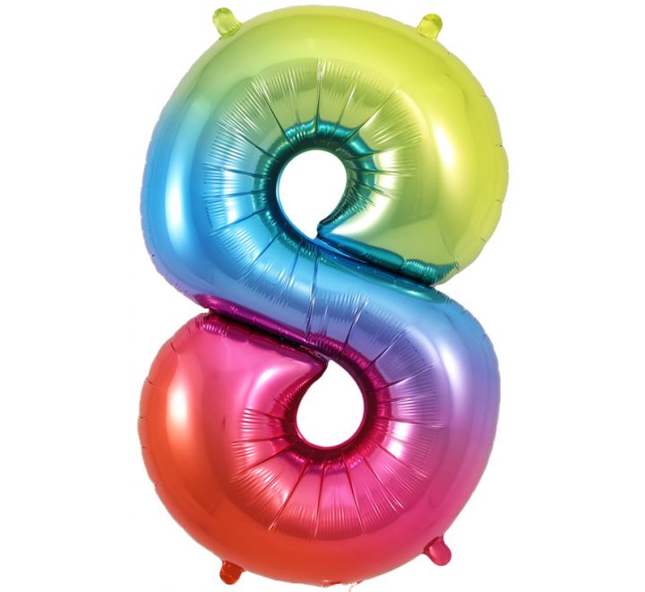 Rainbow Giant Number Helium Balloons 0-9  - Inflated 34in