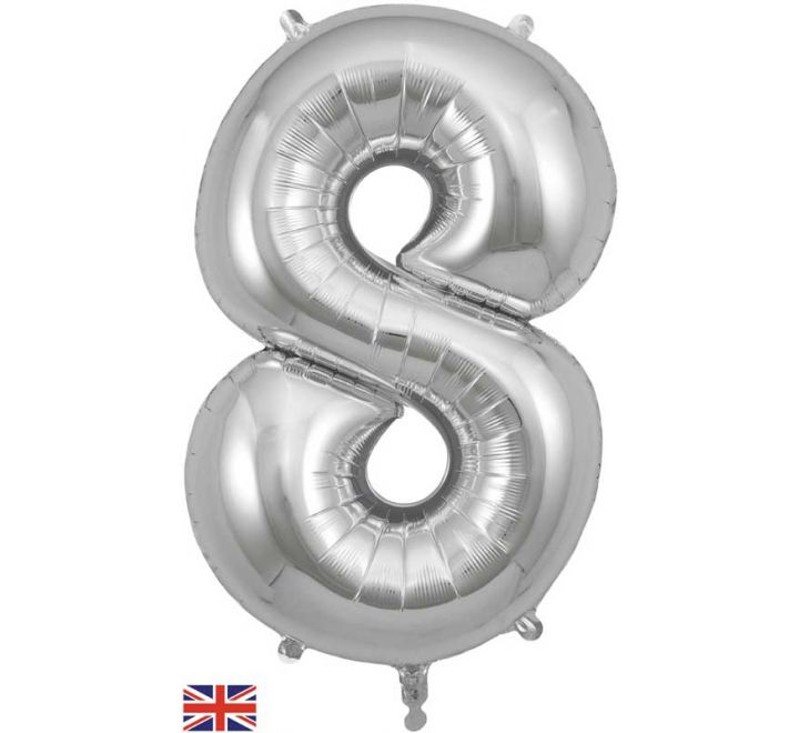 Silver Giant Number Helium Balloons 0-9  - Inflated 34in