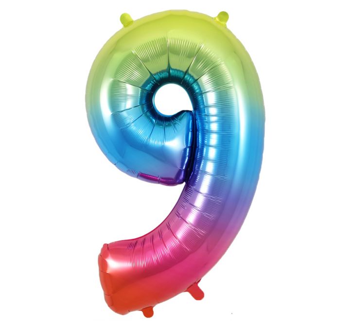 Rainbow Giant Number Helium Balloons 0-9  - Inflated 34in