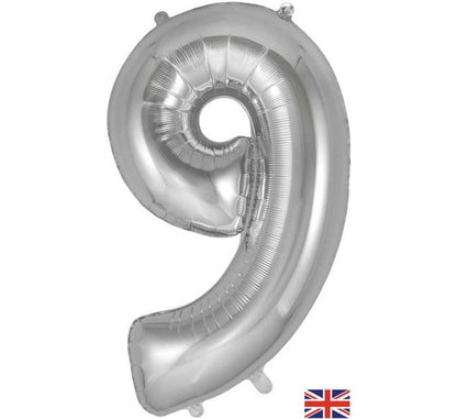 Silver Giant Number Helium Balloons 0-9  - Inflated 34in