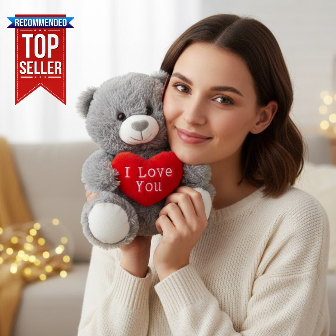Teddy Bear Soft Toy Grey for Valentines Day I Love You Red