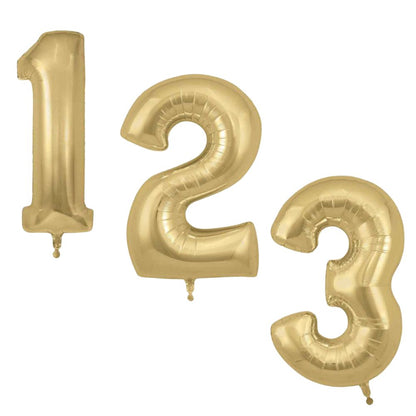 34in Gold Silk Number Helium Balloons 0-9  - Inflated