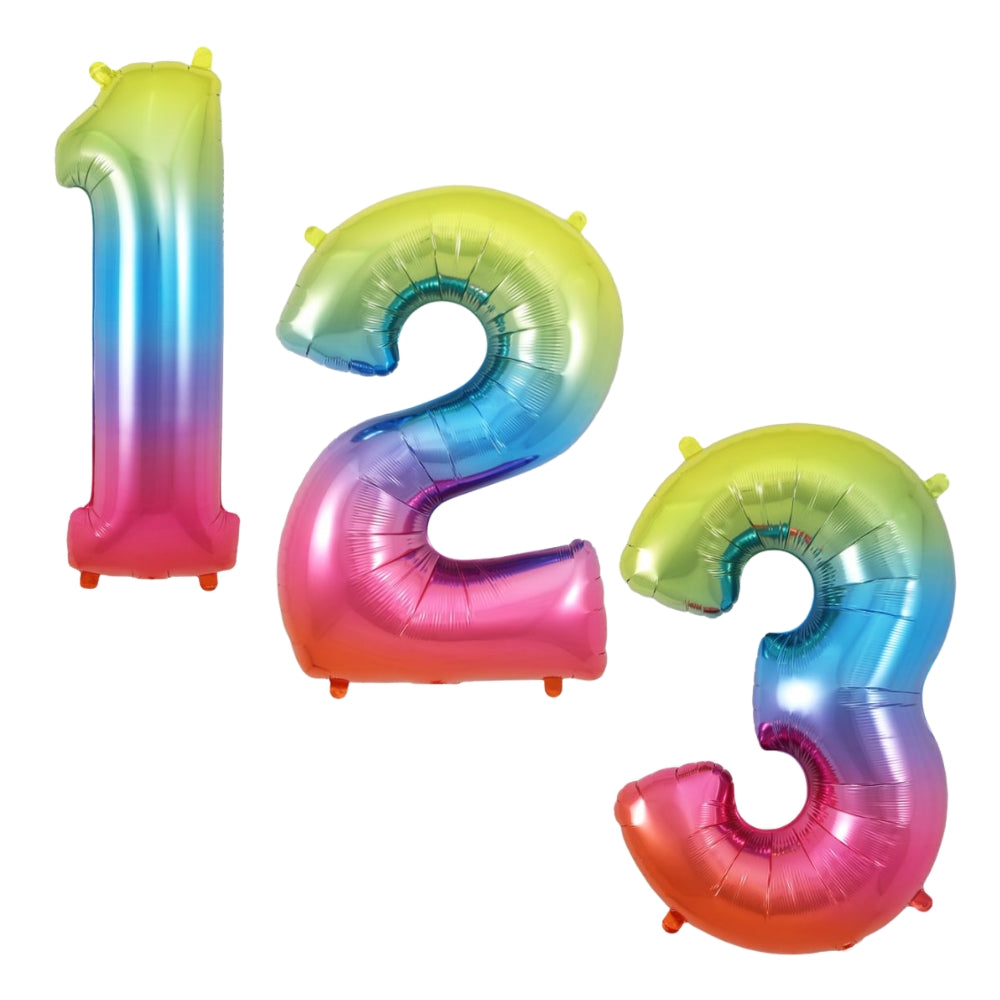 Rainbow Giant Number Helium Balloons 0-9  - Inflated 34in