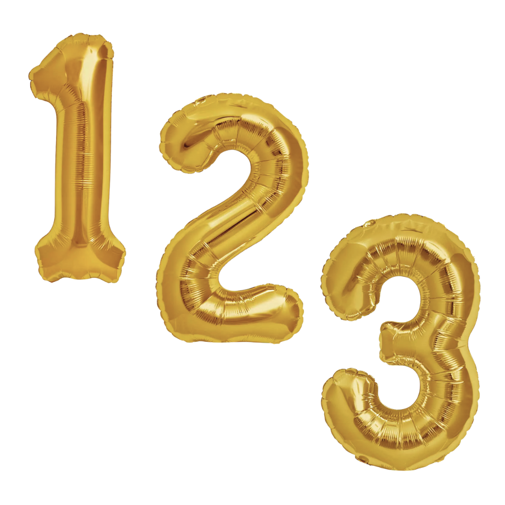 Gold Giant Number Helium Balloons 0-9  - Inflated
