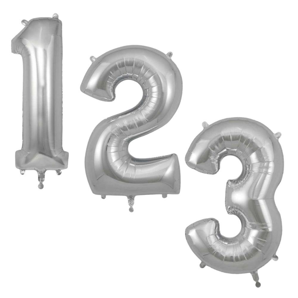 Silver Giant Number Helium Balloons 0-9  - Inflated 34in