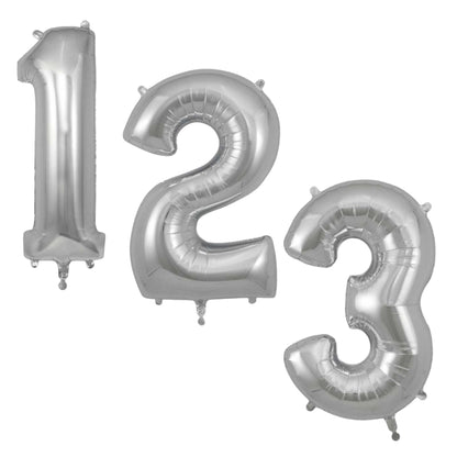 Silver Giant Number Helium Balloons 0-9  - Inflated 34in