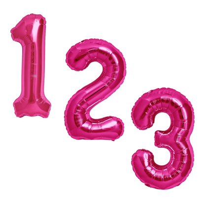 Pink Giant Number Helium Balloons 0-9  - Inflated