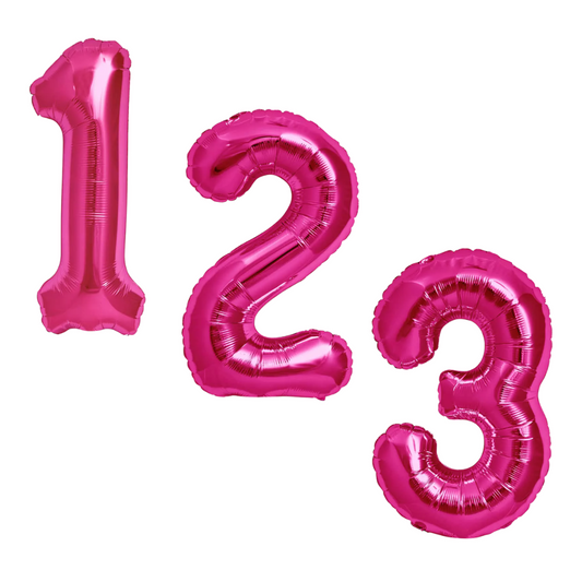 Pink Giant Number Helium Balloons 0-9  - Inflated