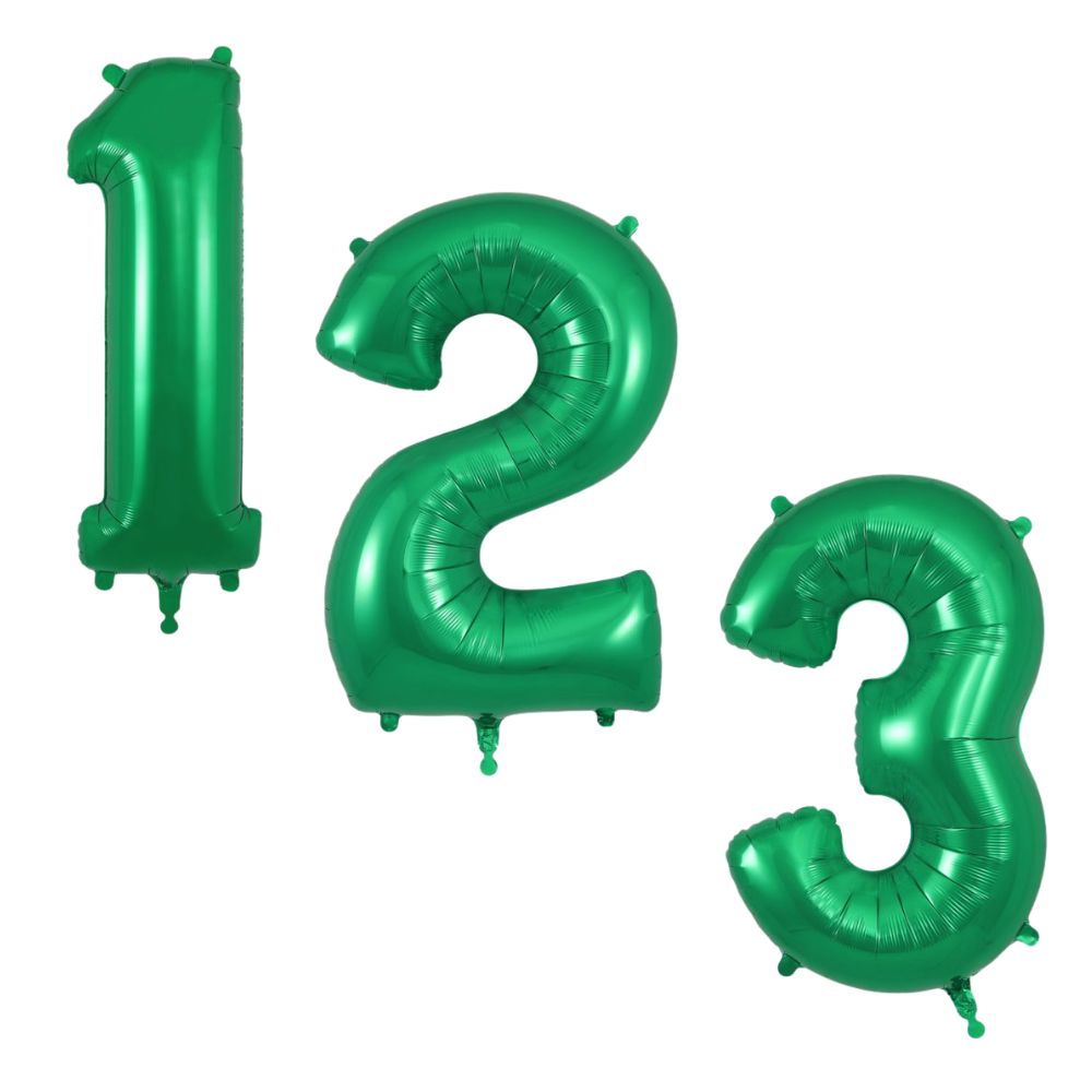 34in Green Number Helium Balloons 0-9  - Inflated