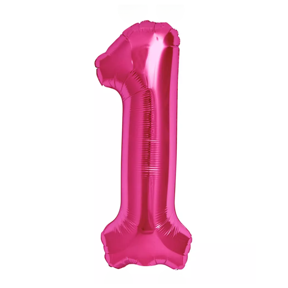 Pink Giant Number Helium Balloons 0-9  - Inflated