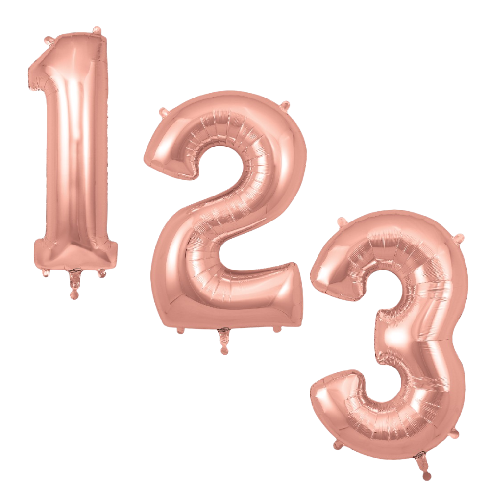Rose Gold Giant Number Helium Balloons 0-9  - Inflated 34in
