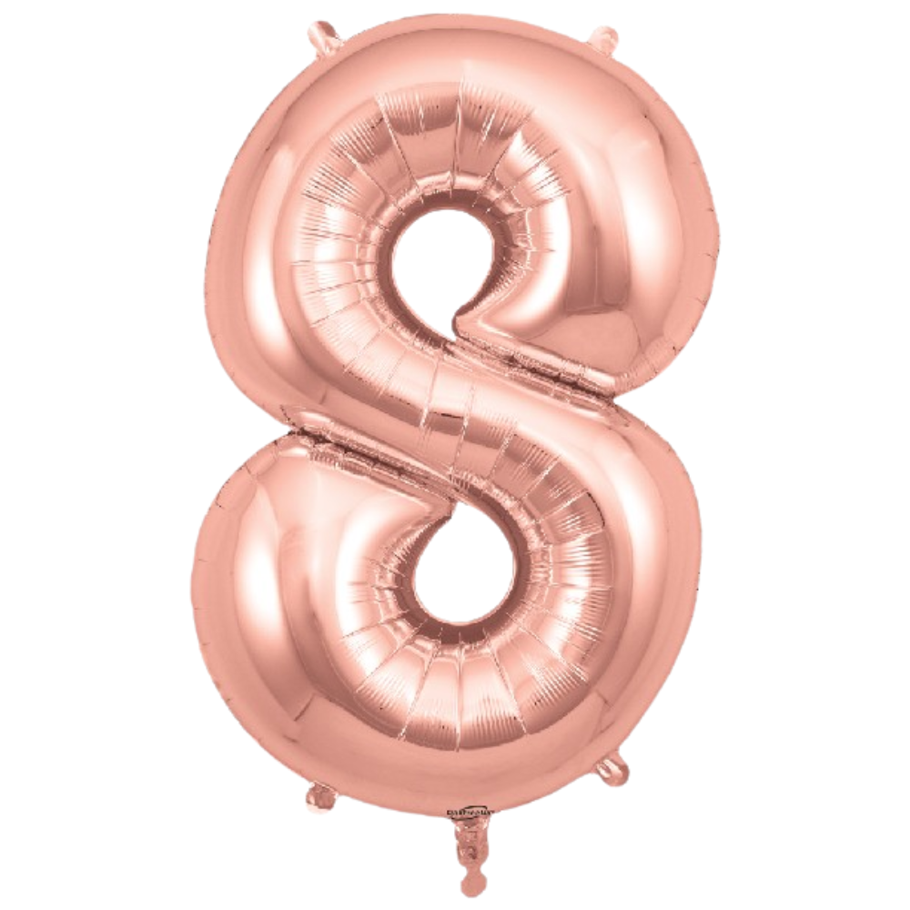 Rose Gold Giant Number Helium Balloons 0-9  - Inflated 34in
