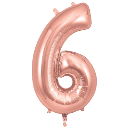 Rose Gold Giant Number Helium Balloons 0-9  - Inflated 34in