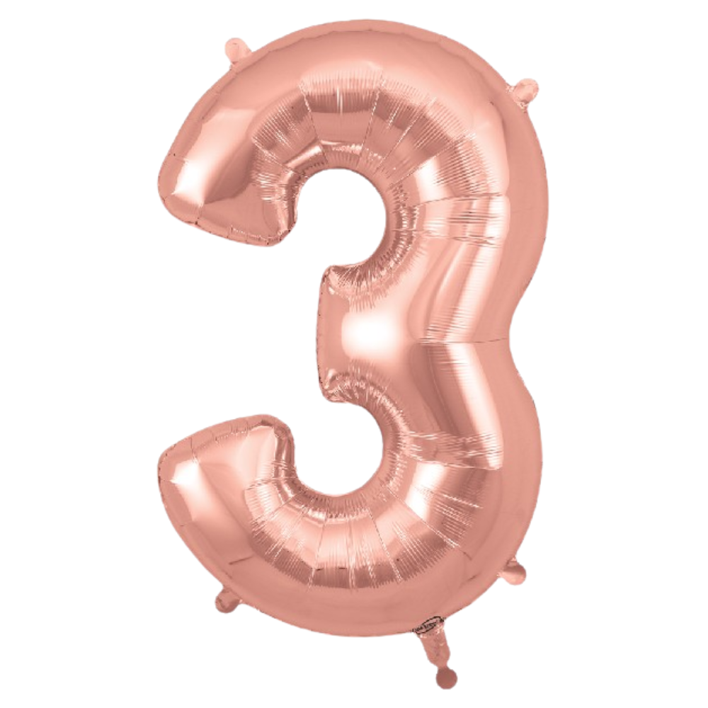 Rose Gold Giant Number Helium Balloons 0-9  - Inflated 34in