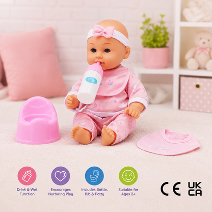 Chad Valley Marnie Baby Doll Drink & Wet Set 30cm