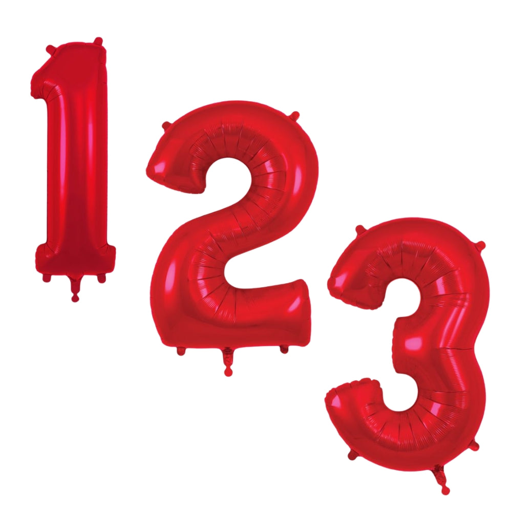 Red Giant Number Helium Balloons 0-9  - Inflated 34in